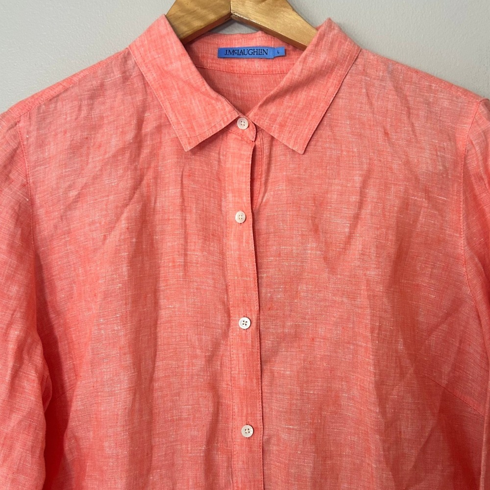 J.McLaughlin Shirt Women L Coral Pink 100% Linen Button Down Long Sleeve Blouse
